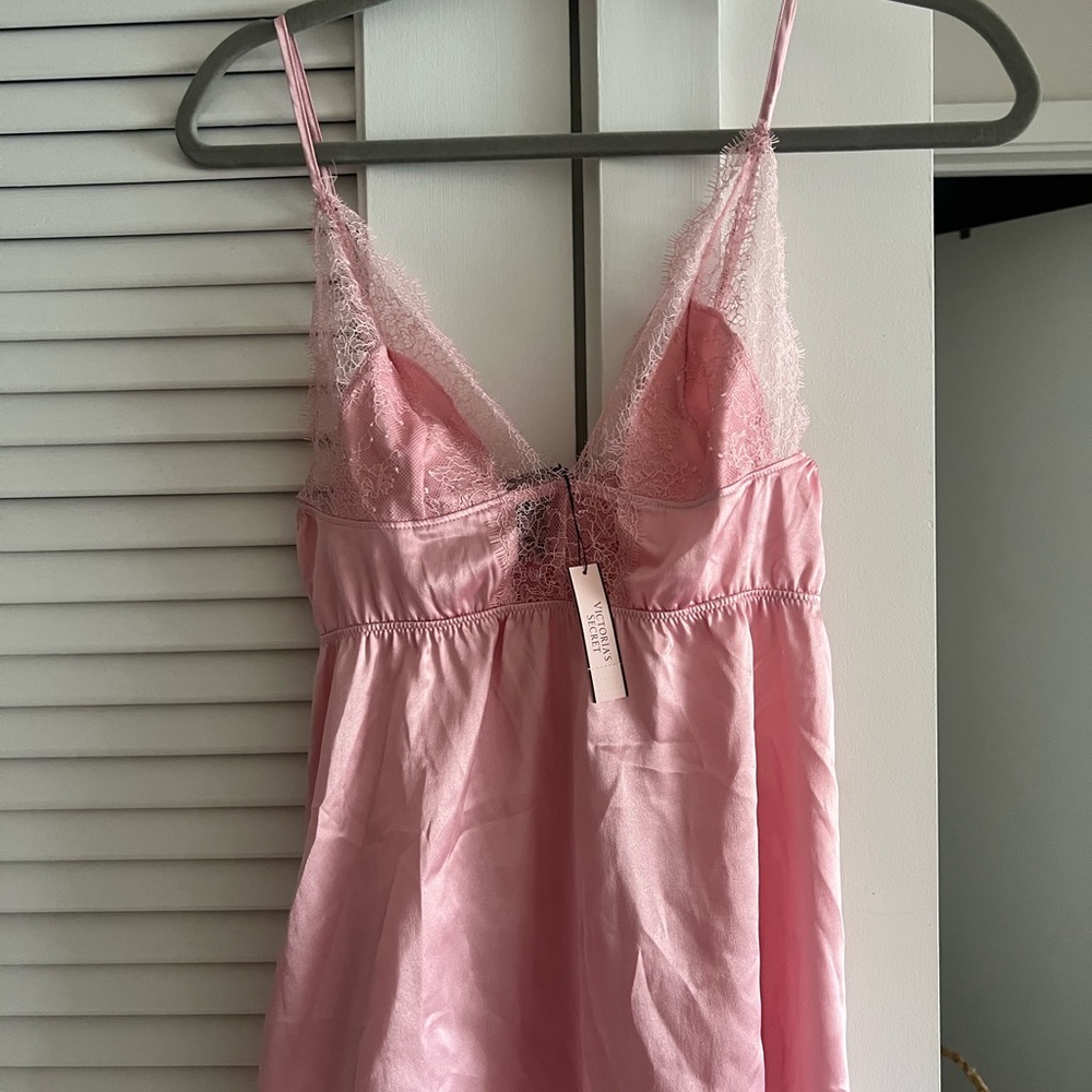 Victoria's Secret Pink Satin Chemise with Lace
